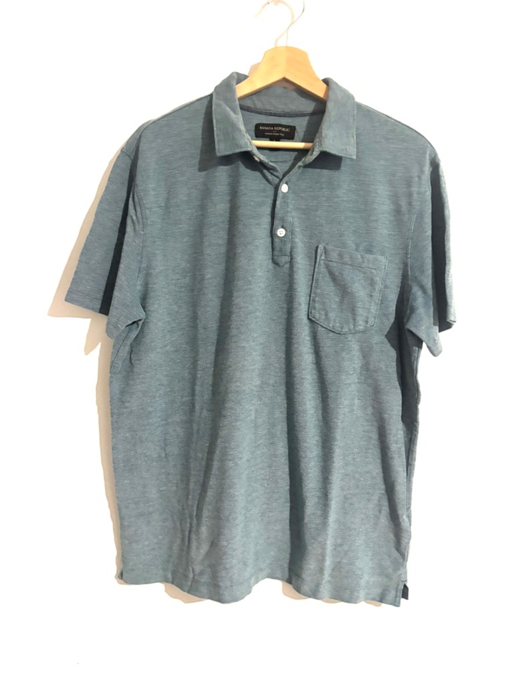 Banana Republic Size L Classic Men's Teal Polo Shirt with Chest Pocket